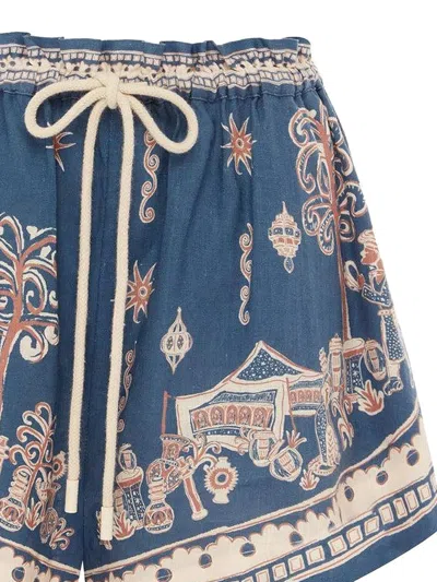 Alemais Acacia Printed Mid-rise Shorts In Blue