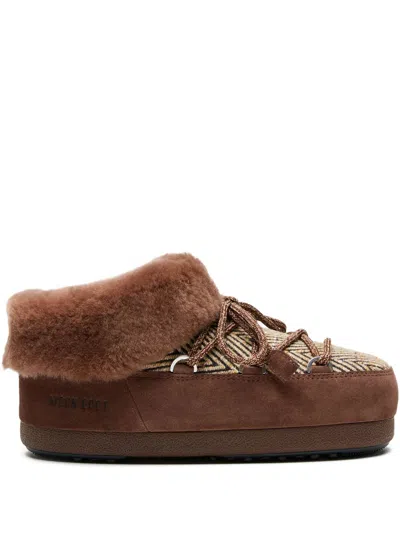 Moon Boot X Guest In Residence Suede Shearling-trim Chalet Mules In Brown