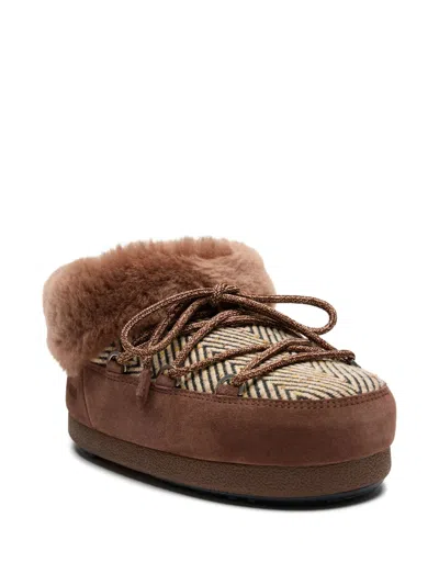 Moon Boot X Guest In Residence Suede Shearling-trim Chalet Mules In Brown