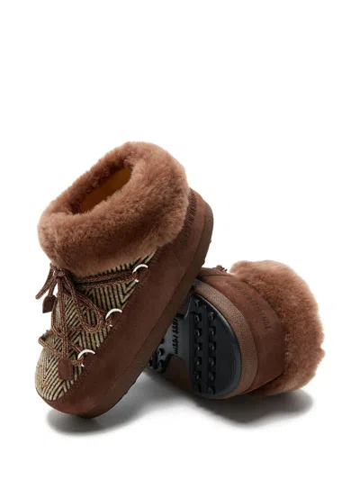 Moon Boot X Guest In Residence Suede Shearling-trim Chalet Mules In Brown