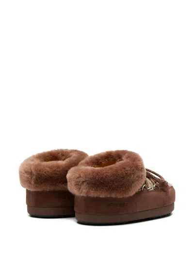 Moon Boot X Guest In Residence Suede Shearling-trim Chalet Mules In Brown