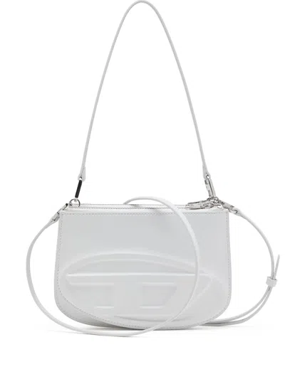 Diesel Smooth Leather Shoulder Handbag With Adjustable Strap In White