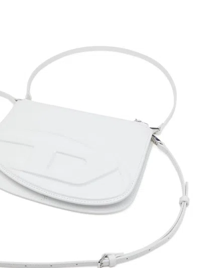 Diesel Smooth Leather Shoulder Handbag With Adjustable Strap In White