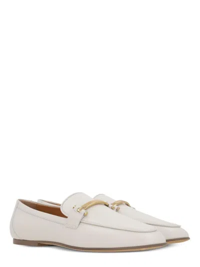 Tod's White Calfskin Moccasin With Gold Bar And Velcro Closure In Multi