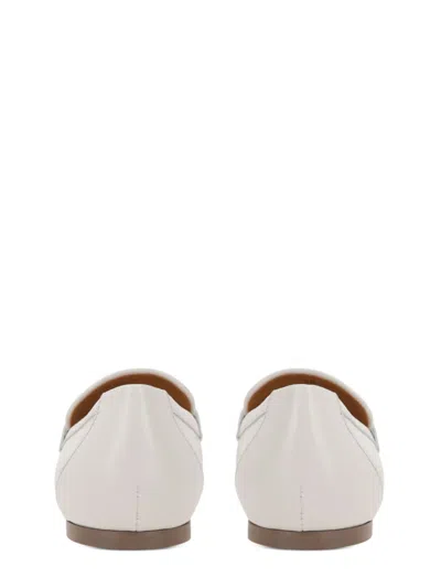 Tod's White Calfskin Moccasin With Gold Bar And Velcro Closure In Multi