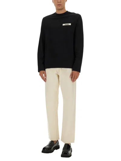 Jacquemus Relaxed Fit Long-sleeve Shirt With Minimalist Patch Detail In Black