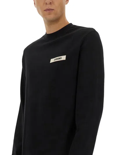 Jacquemus Relaxed Fit Long-sleeve Shirt With Minimalist Patch Detail In Black