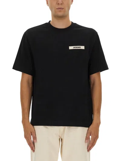 Jacquemus Minimalist Black Short-sleeve Cotton T-shirt With Patch Detail In Black
