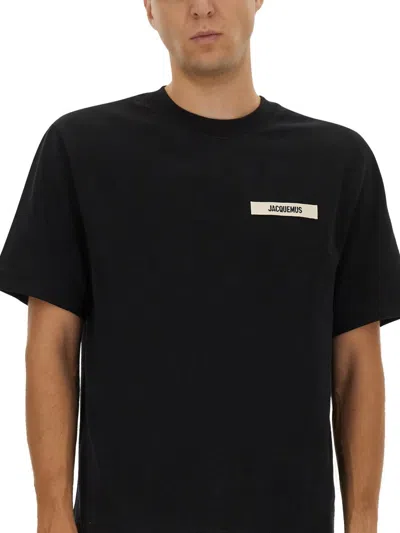 Jacquemus Minimalist Black Short-sleeve Cotton T-shirt With Patch Detail In Black