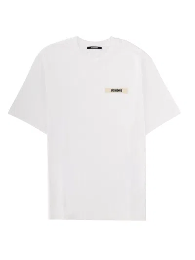 Jacquemus Le T-shirt Gros Grain White T-shirt With Logo Patch On The Front In Cotton Man