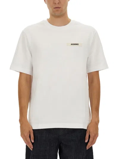 Jacquemus Le T-shirt Gros Grain White T-shirt With Logo Patch On The Front In Cotton Man