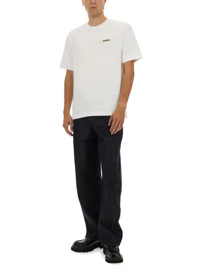 Jacquemus Le T-shirt Gros Grain White T-shirt With Logo Patch On The Front In Cotton Man