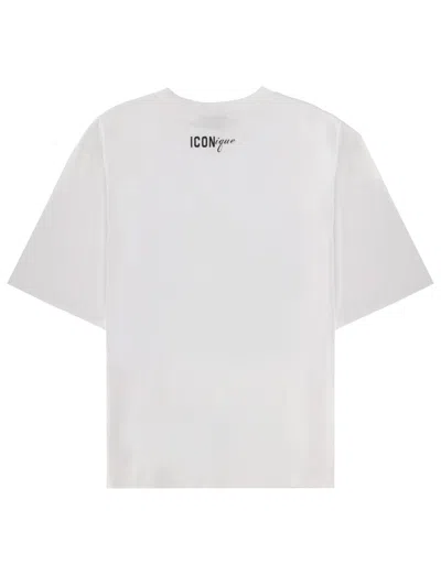 Dsquared2 Men White T-shirt With Front Print And Back Logo In Cotton Man In White