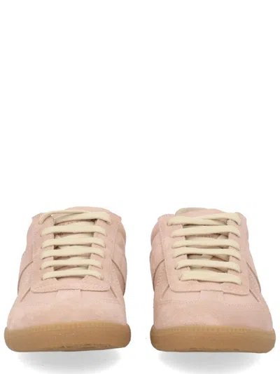 Maison Margiela 'replica' Pink Low Top Sneakers With Suede Details And Logo On The Tongue In Leather Woman In Beige