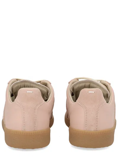 Maison Margiela 'replica' Pink Low Top Sneakers With Suede Details And Logo On The Tongue In Leather Woman In Beige