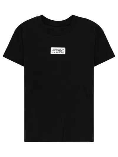 Mm6 Maison Margiela Crewneck T-shirt With Rectangular Applique And Design In Black