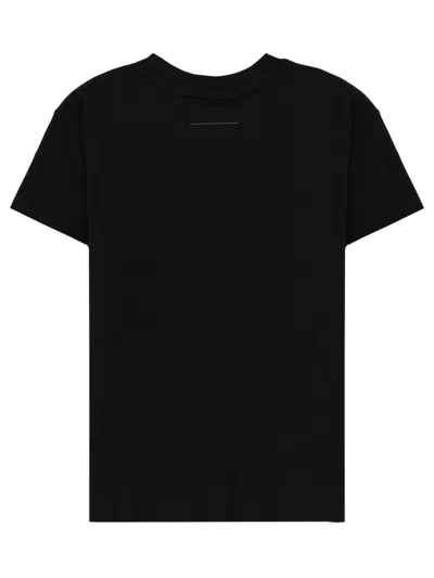 Mm6 Maison Margiela Crewneck T-shirt With Rectangular Applique And Design In Black