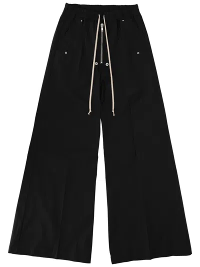 Rick Owens Heizer Belas Wide-leg Cotton-blend Poplin Drawstring Cargo Trousers In Black