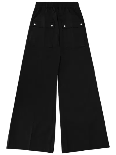 Rick Owens Heizer Belas Wide-leg Cotton-blend Poplin Drawstring Cargo Trousers In Black