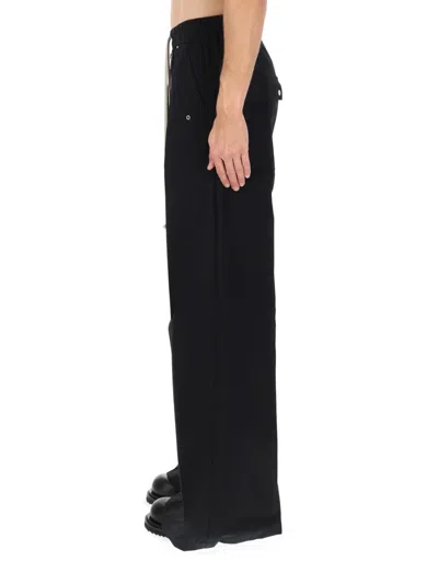 Rick Owens Heizer Belas Wide-leg Cotton-blend Poplin Drawstring Cargo Trousers In Black