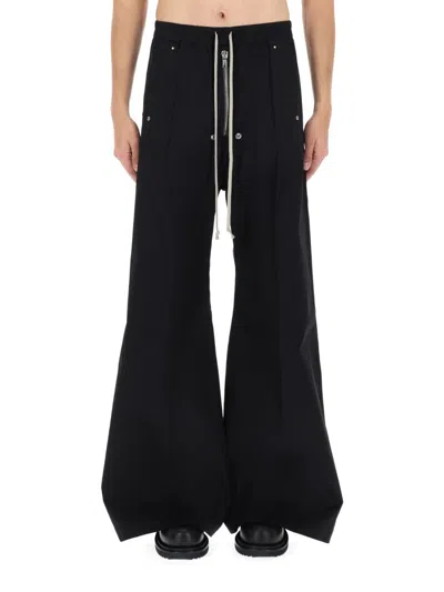 Rick Owens Heizer Belas Wide-leg Cotton-blend Poplin Drawstring Cargo Trousers In Black
