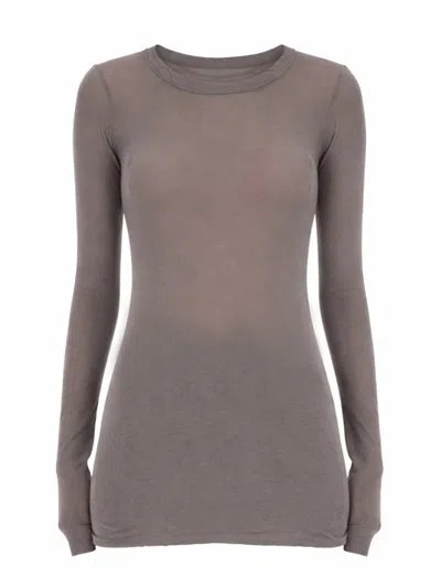 Rick Owens Grey Solid Round Neck T-shirt In Brown