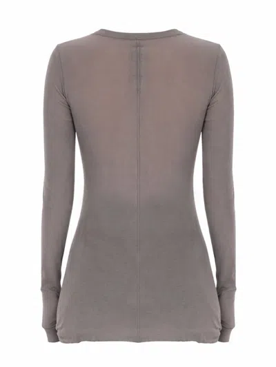 Rick Owens Grey Solid Round Neck T-shirt In Brown