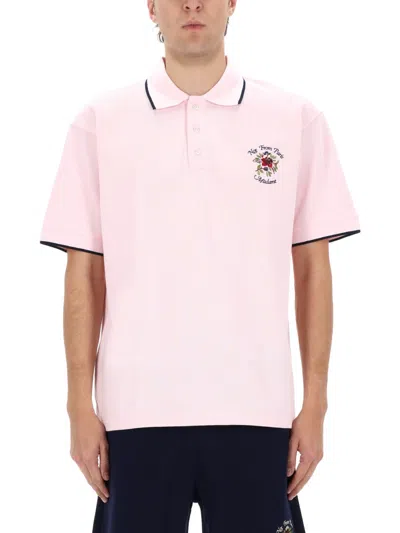 Drôle De Monsieur Drole De Monsieur Short-sleeved Polo Shirt In Size M With Contrasting Hems In Pink