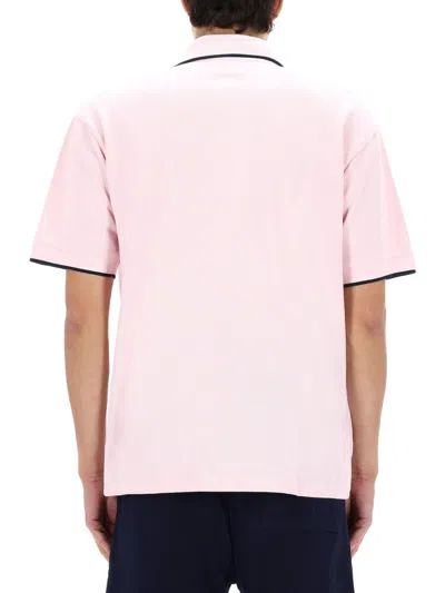 Drôle De Monsieur Drole De Monsieur Short-sleeved Polo Shirt In Size M With Contrasting Hems In Pink