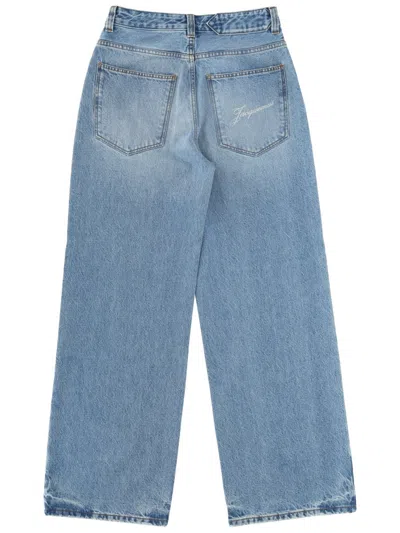 Jacquemus High-waisted Wide-leg Denim Pants With Signature Detail In Blue