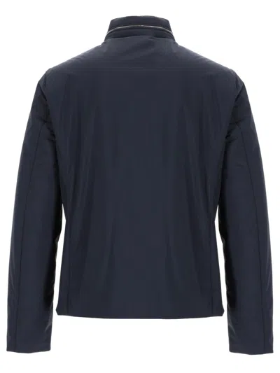 Moorer Navy Blue Solid Mock Collar Jacket In Blue