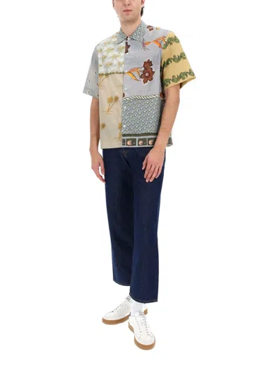 Paul Smith Textile Patchwork Muted Tones Casual Shirt In Multi