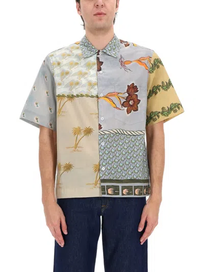 Paul Smith Textile Patchwork Muted Tones Casual Shirt In Multi