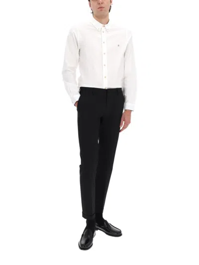 Paul Smith Cotton Tailored Trousers Belt Loops Pockets Cuffed In Black