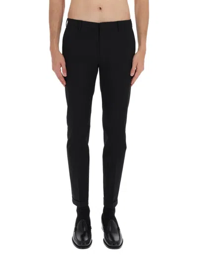 Paul Smith Cotton Tailored Trousers Belt Loops Pockets Cuffed In Black