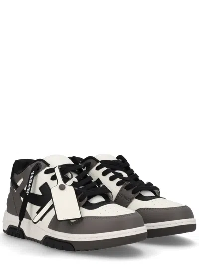 Off-white Out Of Office Grey Low Top Sneakers With Logo Patch On The Tongue And Contrasting Stitching In Leath In Gray