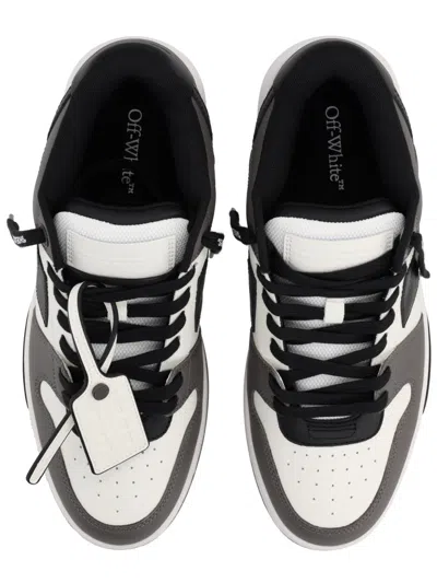 Off-white Out Of Office Grey Low Top Sneakers With Logo Patch On The Tongue And Contrasting Stitching In Leath In Gray
