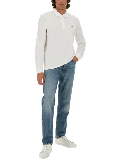 Lacoste Logo Long-sleeved Polo Shirt In White