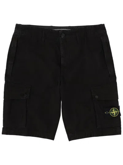 Stone Island Old Effect Cotton Cargo Bermuda Shorts Clothing In Black