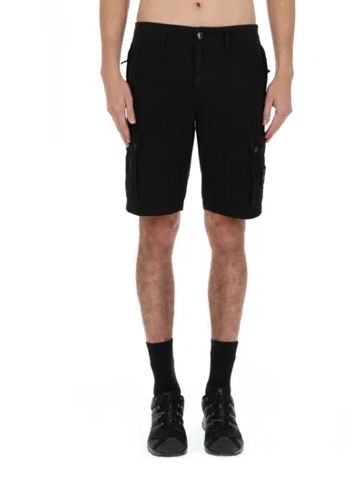 Stone Island Old Effect Cotton Cargo Bermuda Shorts Clothing In Black
