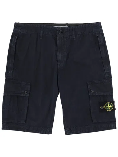 Stone Island Old Effect Cotton Cargo Bermuda Shorts Clothing In Blue