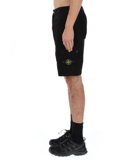 Stone Island Old Effect Cotton Cargo Bermuda Shorts Clothing In Black