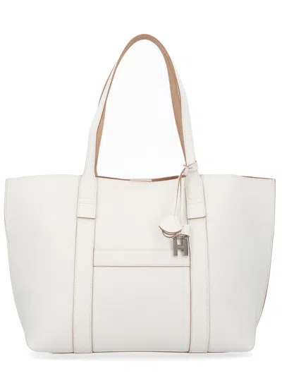 Hogan Script Shopping Tote Bag Top Handles Strap In White
