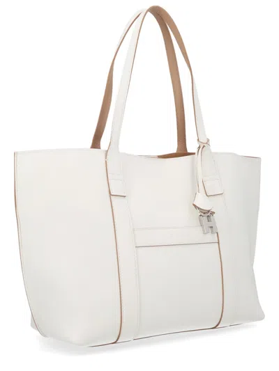 Hogan Script Shopping Tote Bag Top Handles Strap In White