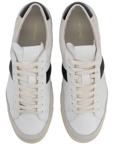 Tom Ford Panelled Suede And Grained Leather Sneakers In White