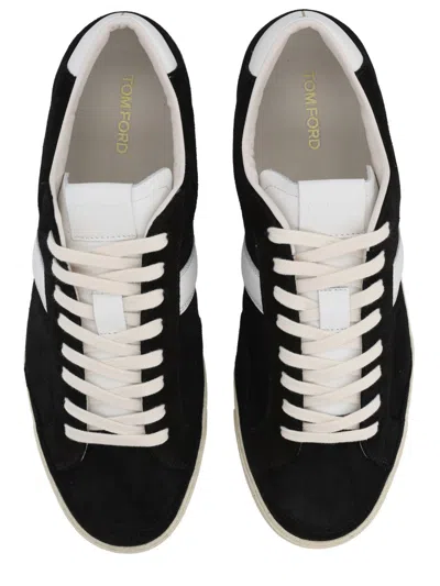 Tom Ford Blake Leather-trimmed Suede Sneakers In Black