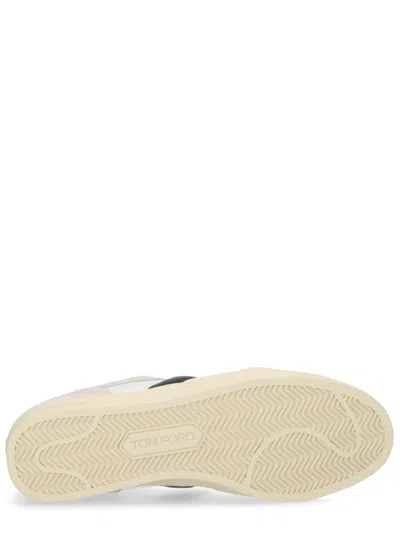 Tom Ford Panelled Suede And Grained Leather Sneakers In White