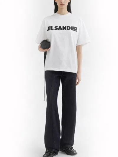 Jil Sander Women White Crewneck T-shirt With Logo Lettering On The Front In Cotton Woman In Gray