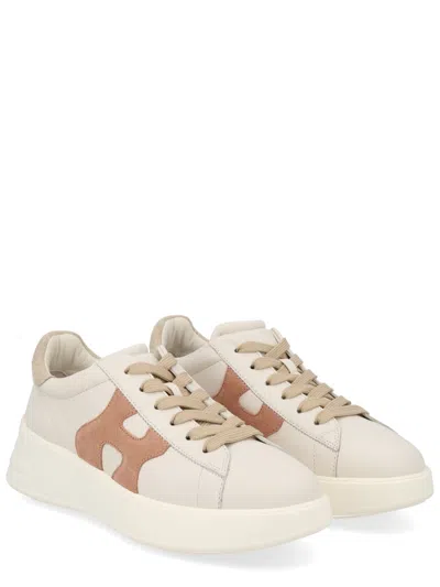 Hogan Leather Sneakers Rebel Panelled Platform Round Suede In White