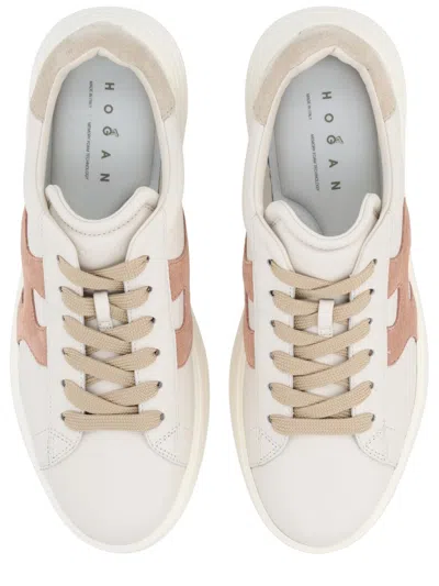 Hogan Leather Sneakers Rebel Panelled Platform Round Suede In White